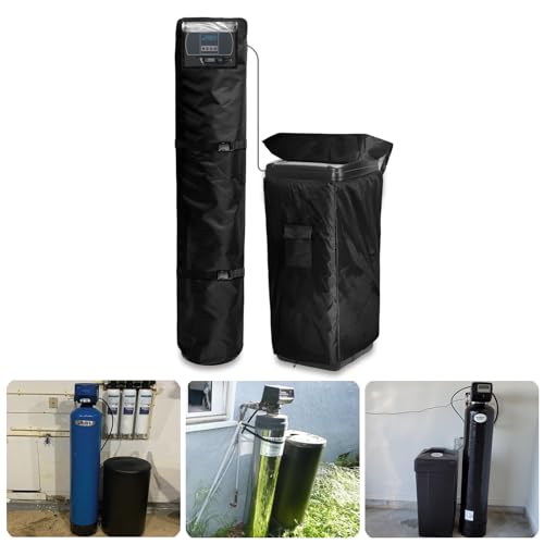 Bitubi 2Pcs Water Softener Cover, Outdoor Softener Tank/Filter Cover + Brine Tank Cover,Upgraded Top with Adjustable Transparent PVC Window, All Weather Protection, Black