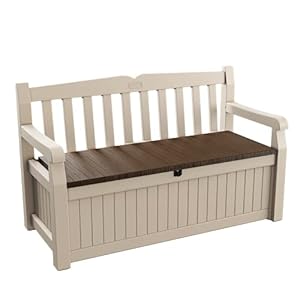 Keter Eden Bench Outdoor Storage Box Garden Furniture, Beige and Brown, 140 x 60 x 84 cm