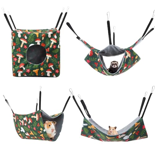 GSrenyu 4Pcs Hamster Hammock House Guinea Pig Bed Hideout Hanging Nest
