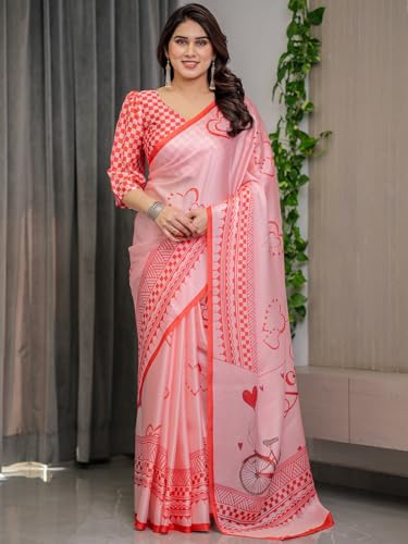 Image of ALMAARI FASHION Women's Floral Printed Georgette Satin Saree with Unstitched Blouse Piece | Traditional Ethnic Wear Sarees | Soft Lightweight Ethnic Office Wear Daily Wear Indian Sari (SG 151-160 H)