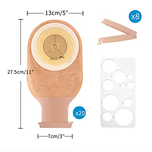20 pièces Sacs de colostomie, poche de stomie drainables anti-fuite avec 8 pinces, fournitures de stomie en une seule pièce pour les soins de stomie d'iléostomie, coupe à la taille – vue 5