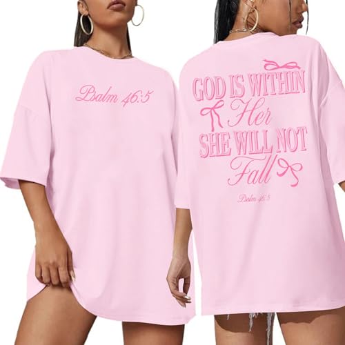Oversized Christian Shirts for Women God is Within Her T Shirt Jesus Religious Gift Tee Bible Verse Inspirational Tops