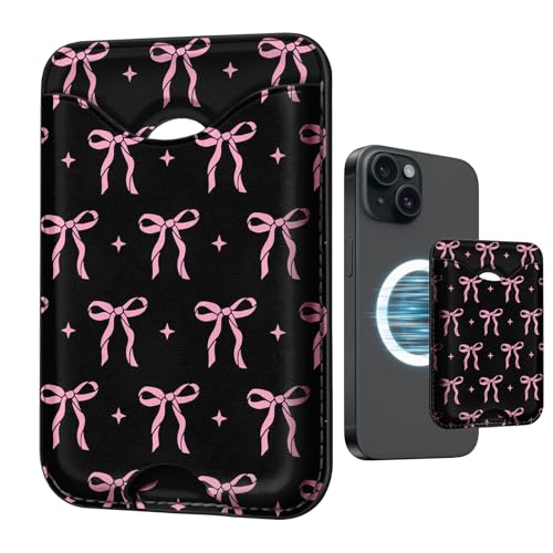 Image of Pink Bow for Magsafe Wallet Compatible with iPhone 17 /16 /15 /14 /13 /12 Series Pro Max Plus (Bowknots Card Holder for Women) (Fit 3 Cards Lether Phone Magnet Mag Safe Wallets)