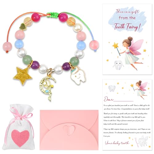 Tooth Gifts for Women Colorful Pearl Bead Bracelet with Fairy and Star Charm Gift for First Lost Teeth Daughter Niece Granddaughter Goddaughter