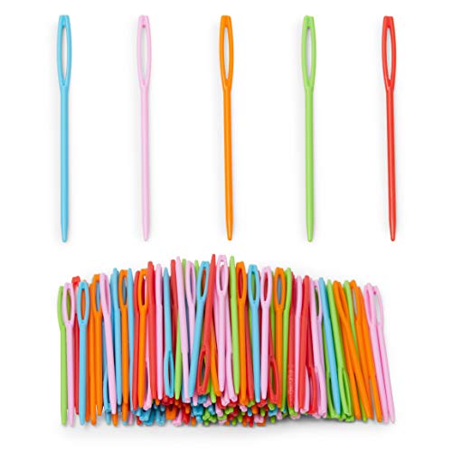 Plastic Sewing Needles for DIY Crafts, Crochet, Knitting in 5 Colors (150 Pack)