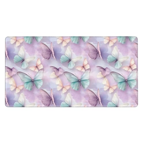 Tapis de souris PC portable grand format et sous-main de bureau motif papillon