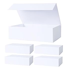 Aimyoo White Collapsible Gift Box with Magnetic Closure Lids 10.5x7x3 in, Bridesmaid Groomsman Proposal Boxes, Rectangle Storage Box 5 Pack