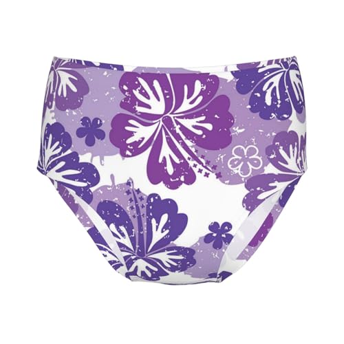 Purple Hawaiian Hibiscus Flower Girls' Underwear Soft Cotton Little Girls Panties Comfort Briefs