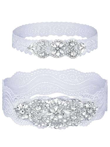 Stretch Lace Garter for Bride Wedding Bridal Leg Garter Set Non Slip Silicone Thigh with Rhinestones Crystal