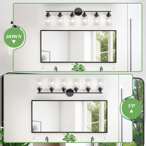 Image of 6-Light E26 Black Bathroom Vanity Lights, Modern Bathroom Light Fixtures with Clear Glass Shade, Wall Lamps for Mirror Hallway Kitchen Cabinet Living Room Sconces Lights