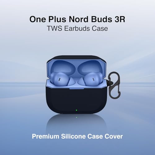 Image of Prolet Silicone Earbuds Case Compatible with OnePlus Nord Buds 3R - Shockproof Dustproof Cover, 360 Full Protection, Anti-Scratch Soft TPU, Carabiner Hook (Black)