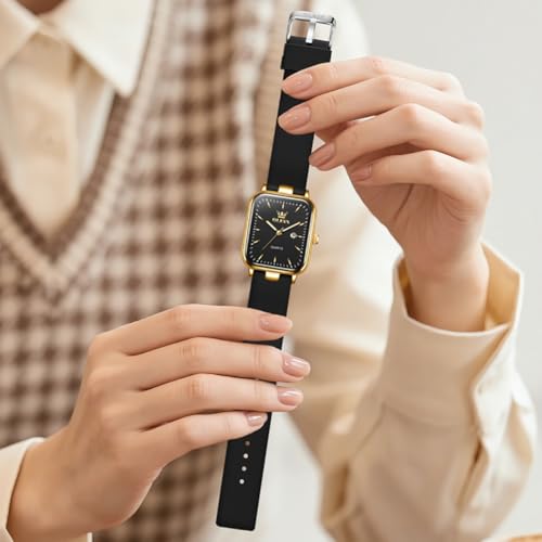 Image of OLEVS Watch for Women Quartz Square Dial Analog Wristwatch Silicone Waterproof Classic Elegant Design Ideal Daily Wear Gift