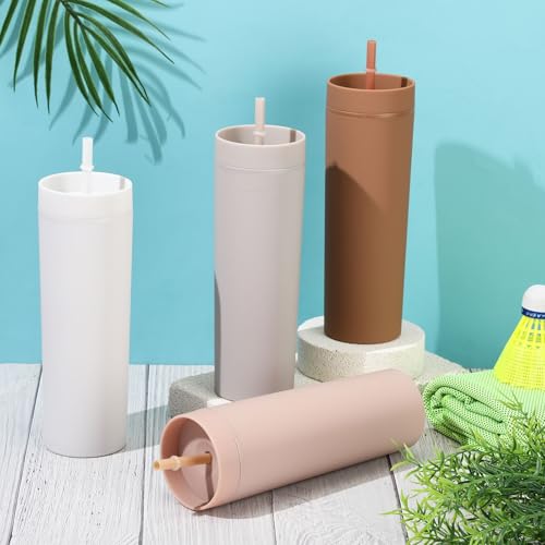 Baderke 16 Pack 16 oz Skinny Tumblers Bulk with Lid and Straw Multicolor Reusable Double Wall Plastic Travel Mugs Party Favors for Women Girls Birthday Summer Gifts (Coffee Color) - Image 7