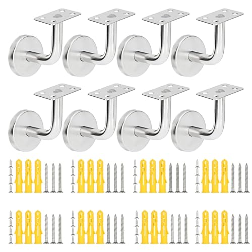 8 Stück Handlaufhalter Edelstahl 60 x 60 mm Handlauf Halterung Treppengeländer Innen Silber Wandhalter Handlaufträger Halterung für Handlauf