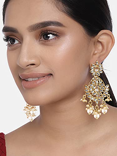 Aheli Indian Chandelier Pearl Beaded Dangle Big Earrings Ethnic Wear Bollywood Style Perfect for Wedding, Party Fashion Jewelry Gift for Women2