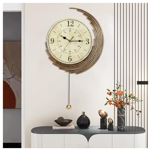 Wall Clock,Decorative Wall Clocks with Pendulum,Silent Quality Quartz Wall Clock Battery Operated,Vintage Wall Clock for Living Room,Kitchen,Home,Bathroom,Bedroom Wall Decor,13x22inch,Retro Golden