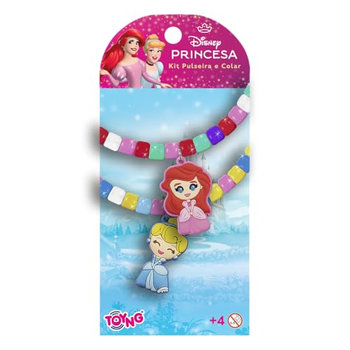 Encontraproduto.com.br - Kit Infantil - Disney Princesas - Pulseira e Colar com Pingentes - Toyng