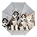 Meaudiwes Fashion Windproof Folding Travel Umbrella Unisex Compact Automatic Open Close Siberian Husky Puppies Dogs Husky