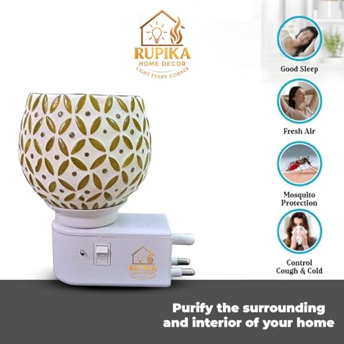 Image of RUPIKA Electric Kapoor Dani Night Lamp for Home Temple | Aroma Diffuser & Dhoop Dani | Camphor Incense Burner | Decorative Warm Light for Home & Office