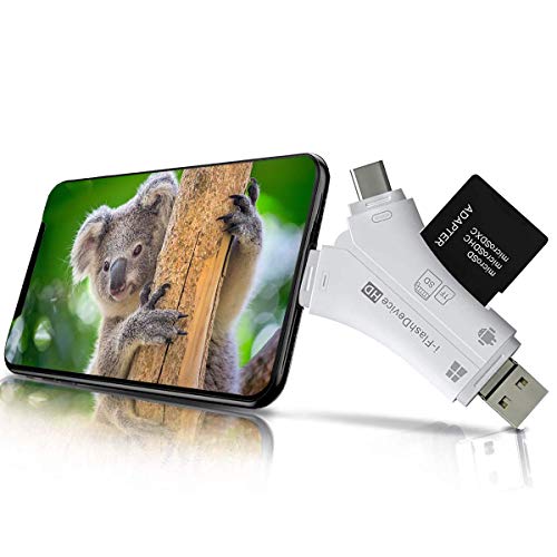 AlfaView 4 en 1 Lector de Tarjetas, Lector de Tarjetas de Memoria, USB/Lightning/Micro USB/Tipo C Adaptador Tarjetas para Poder Ver en Vídeo o en Fotos la Vida Salvaje Capturada