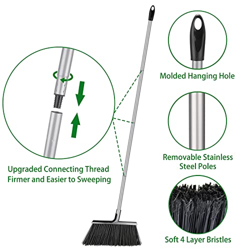Outdoor/Indoor Broom For Floor Cleaning With 58 Inch Long Handle, Angle Brooms Heavy Duty For Home Garage Kitchen Office Courtyard Lobby Lawn Concrete #TOP5