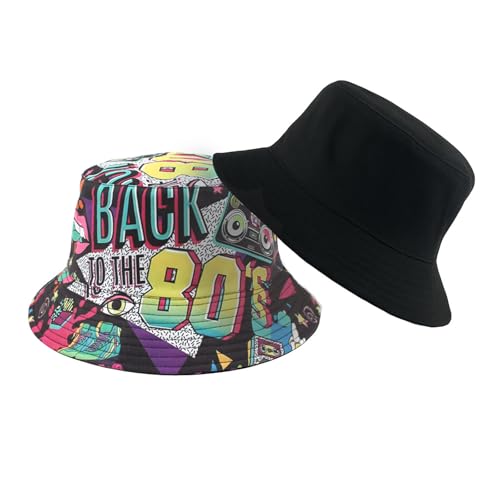 BelleVive Bucket Hat Retro 80s 90s Style Fashionable Unisex Reversible Fisherman Hat Dual-sided Sun Hat Packable Sun Cap 90s 80s Accessories for Women Men