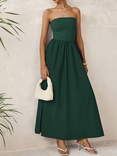 Image of PRETTYGARDEN Women 2026 Summer Elegant Strapless Maxi Dress Tube Top Dress A Line Flowy Long Wedding Party Cocktail Dresses