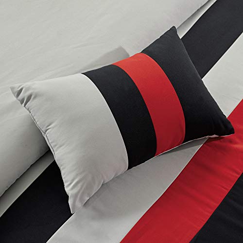 Chezmoi Collection Napa 7-Piece Luxury Leaves Scroll Embroidery Bedding Comforter Set (Full, Red/Gray/Black)