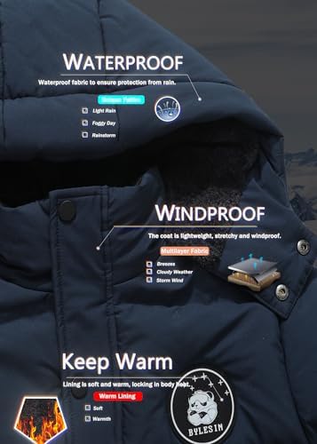 Kids Boy's Waterproof Puffer Cotton Jacket Warm Fleece Lined Down Coat Thick Hooded Winter Coat