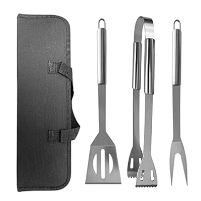 PTAPIPI Grill Accessories, Stainless Steel BBQ Tools 3 Pcs BBQ Tools Grilling Tools Set with Stainless Steel Spatula, Tongs, Fork