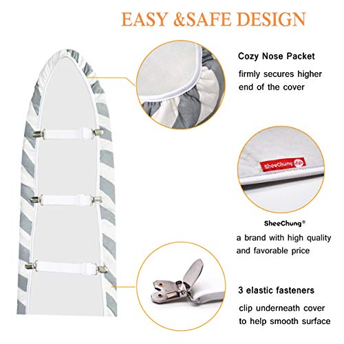 Sheechung 48X15 Ironing Board Cover And Pad - With Elasticized Edges And 3 Connecting Straps,Premium Heavy Duty 3-Layer Silicone Coated Cover,Heat Reflective, Scorch Resistant #TOP1
