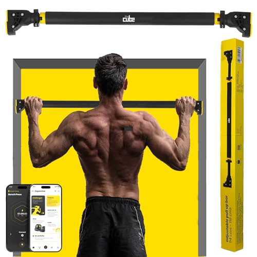 Image of The Cube Club Pull Up Bar Doorway For Home Workout No Screws Full Length Foam Grip Chin Up Bar With Locking Mechanism Max Load 200Kg Adjustable Width (73 To 95Cm) For Doorway Upper Body Workout