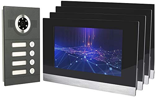 IP Video Türsprechanlage, Unterputz-Türstation IP65, 4X 10 Zoll Monitor, App, HD-Kamera 115°, Türöffner-Fkt, 32GB Speicher, PoE-Switch, 4