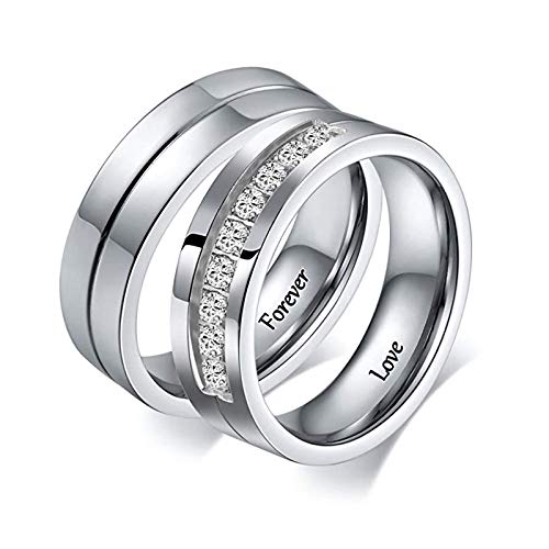 Bague couple alliance acier inoxydable zircone anneau de fiançailles mariage