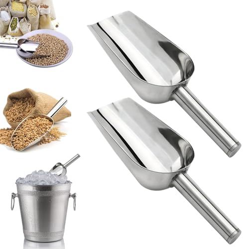 Lot de 2 pelles à glace, à farine, pelle à nourriture, petite pelle, pelle à glaçons, pelle à farine, en acier inoxydable, pour farine, café,...