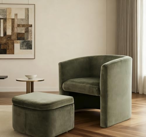 MALOL COLAMY Upholstered Velvet Barrel Accent Chair with Storage Ottoman,