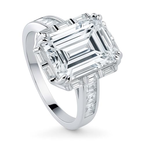 BERRICLE Sterling Silver Halo Art Deco Wedding Engagement Rings Statement for Women, Step Emerald Cut Cubic Zirconia CZ Ring