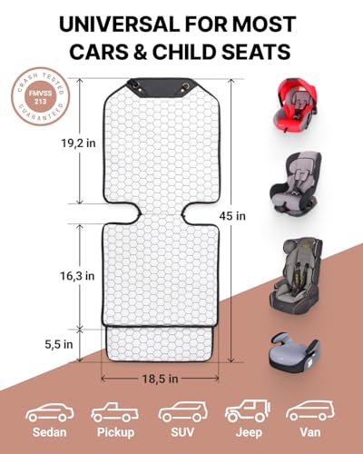 Image of Owleys Set Seat Back Organizer & Car Seat Protector Hexy Waterproof & Non-Slip Protector for Child Car Cushion for Leather and Fabric Seats (White 2 pcs)