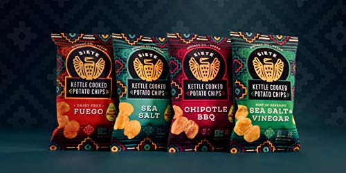 Siete Grain Free Potato Chips - Kettle Cooked | Gluten Free Chips | Vegan Snacks | Non GMO | Variety Pack, Sea Salt, Sea Salt & Vinegar, Fuego, Chipotle BBQ (Pack of 8)