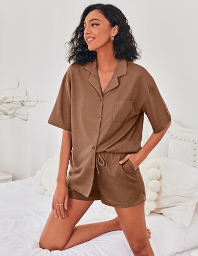 Women's Button Up Waffle Knit Pajama Set
