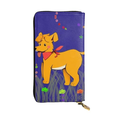 Spitting Tongue Cartoon Dog Picture Leather Long Clutch Wallet for Fashionable Girls and Women - Durable, Stylish, and Functional, Black, One Size