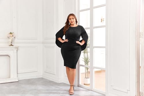 Image of Hanna Nikole Women Plus Size Chiffon Cape Dresses Ruffle Style Midi Bodycon Cocktail Dress