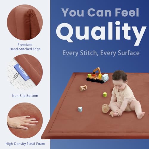 Image of Baby Play Mat for Floor,1.3 inch Thick Memory foam Tummy Time Mat,Water Repellent Soft Coral Velvet Nursery Rug,Extra Large Non Slip for Crawling,Toddlers,Infants,kids,Tatami Style for Living Room(Brick)