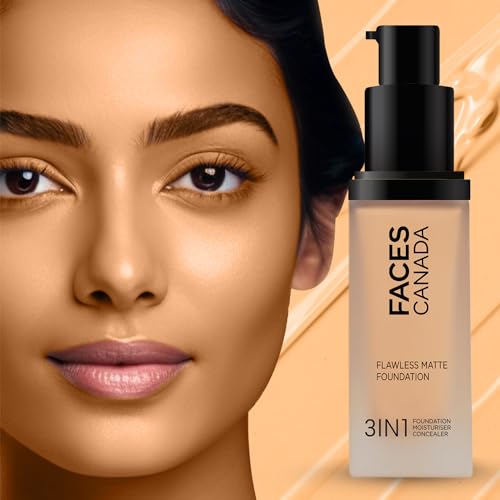 Image of FACESCANADA Flawless Matte Foundation - Golden Beige,30 Ml|3-In-1 Foundation+Moisturizer Cream For All Skin Types+Concealer|12 Hr Hydration+Spf 18|Hd Matte Coverage|Lightweight|Anti Ageing,Pack Of 1