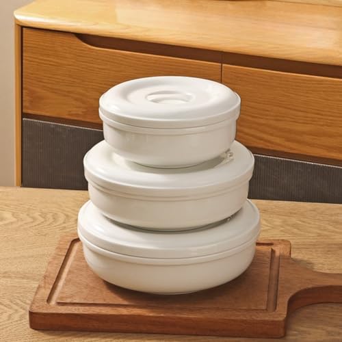 Livmorx 大容量 蒸し碗 セラミック製の卵蒸し用ボウル 茶碗蒸し ふた付き 器 皿 お皿 陶器 ボウル 食器 キッチン用品 スープ碗 電子レンジ対応 蒸碗 食事用 茶碗 うつわ 旅館 和食器 飲食店 おしゃれ 業務用 調理用品 (3点セット)