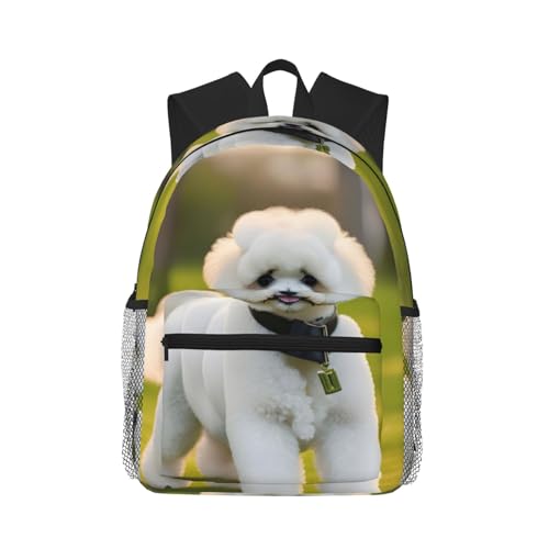 Sac à dos léger avec poches motif bichon frisé confortable et spacieux