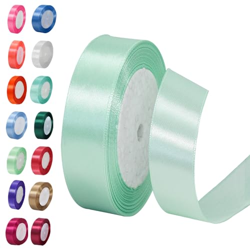 POPOYU Cinta de Satén Fino 20mm x 23m, Cinta de Regalo Verde Esmeralda, Rollo de Cinta de Raso, Cinta de Navidad, Cinta Decorativa para Envolver Regalos, Boda, Lazo, Bautizos y Manualidades