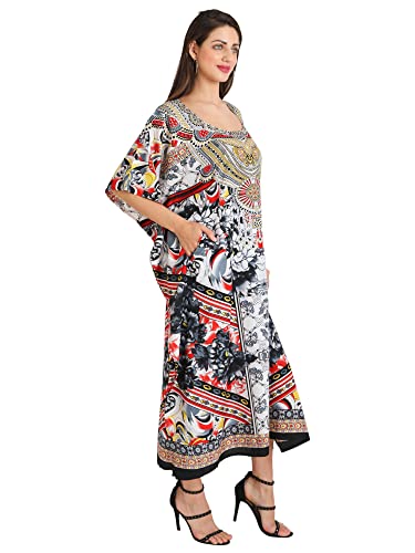 Image of Miss Lavish London Black Kaftan Dresses for Women V Neck Batwing Sleeve Beach Vacation Bikini Swimsuit Cover Ups Loungewear for Summer,Pockets on Both Sides, Resort Wear & Cruise Coverup- Black-XL
