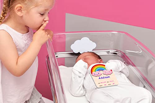 Image of FLYAB Rainbow Baby Birth Announcement Sign, Farmhouse Style, 4.8 inchx6 inch, PVC Board, Personalized Birth Stats, Photo Prop for Newborn, Baby Shower, Birthday