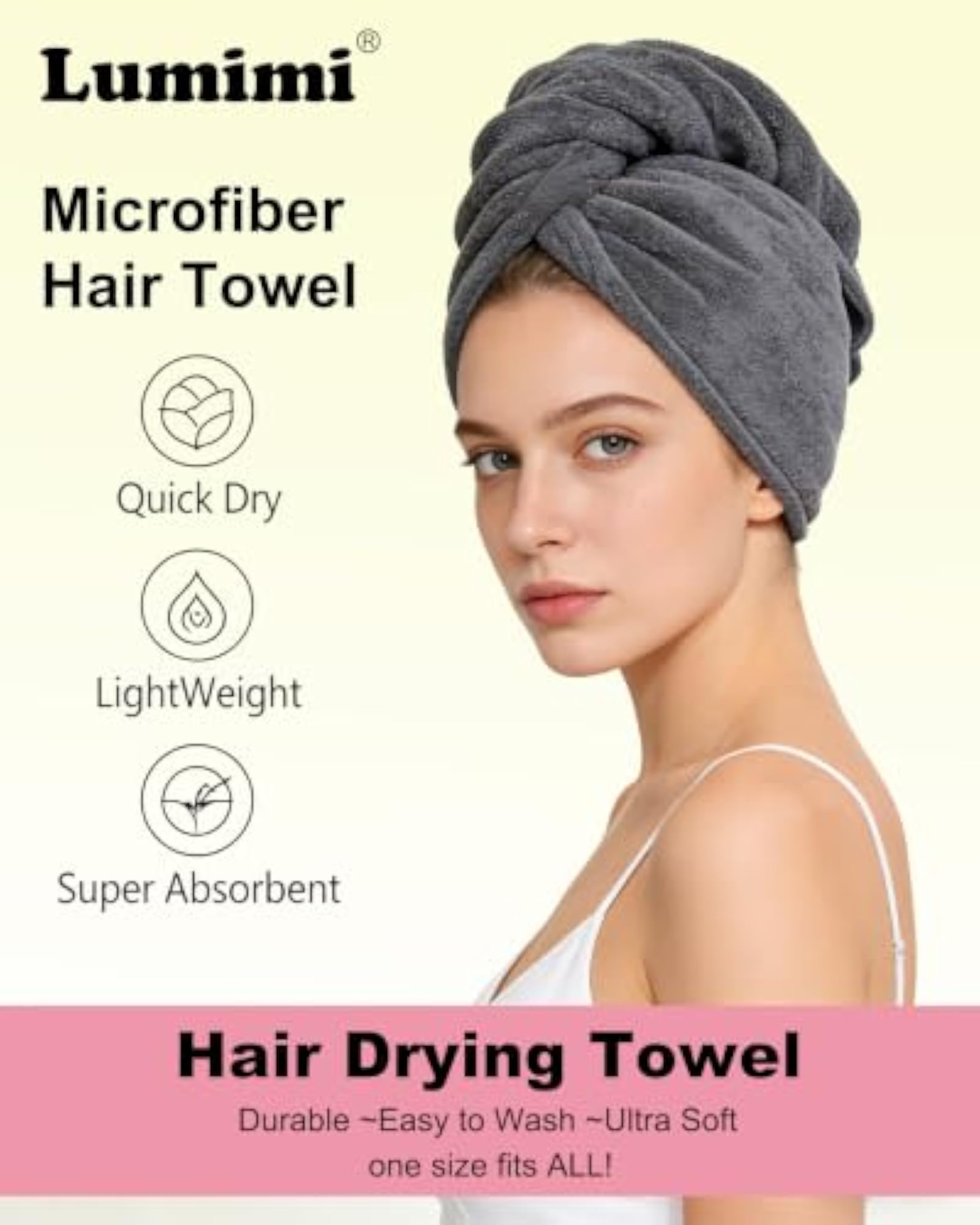 Microfiber Hair Towel Wrap for Women, 3 Pack